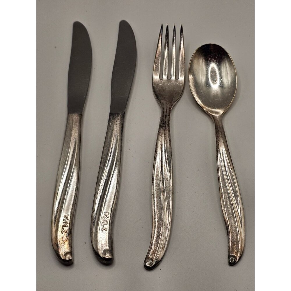 Vintage TWA Trans World Airlines In-Flight Flatware Set Of 4 International Silve
